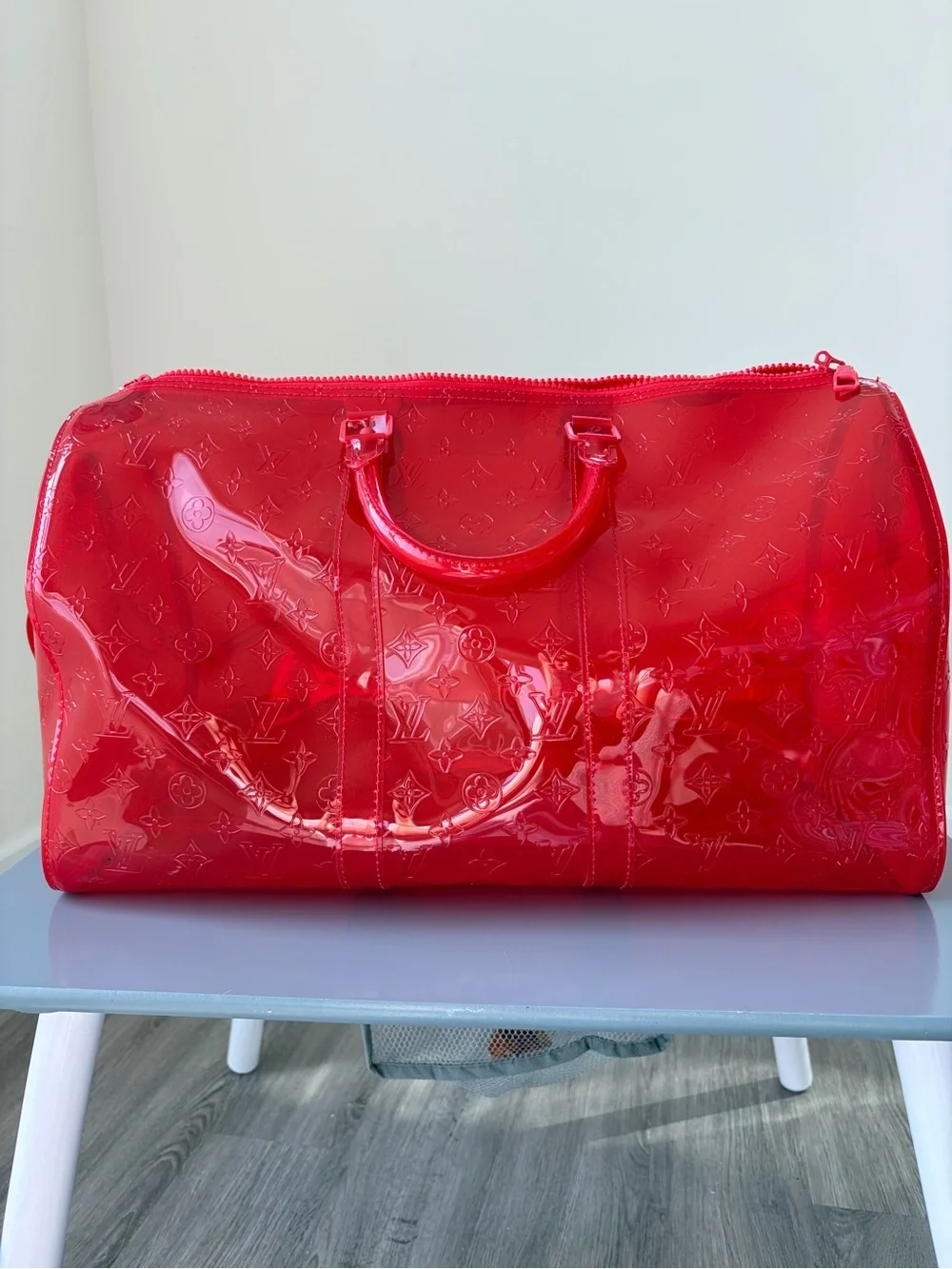Louis Vuitton Red Virgil Abloh Keepall Travel Bag